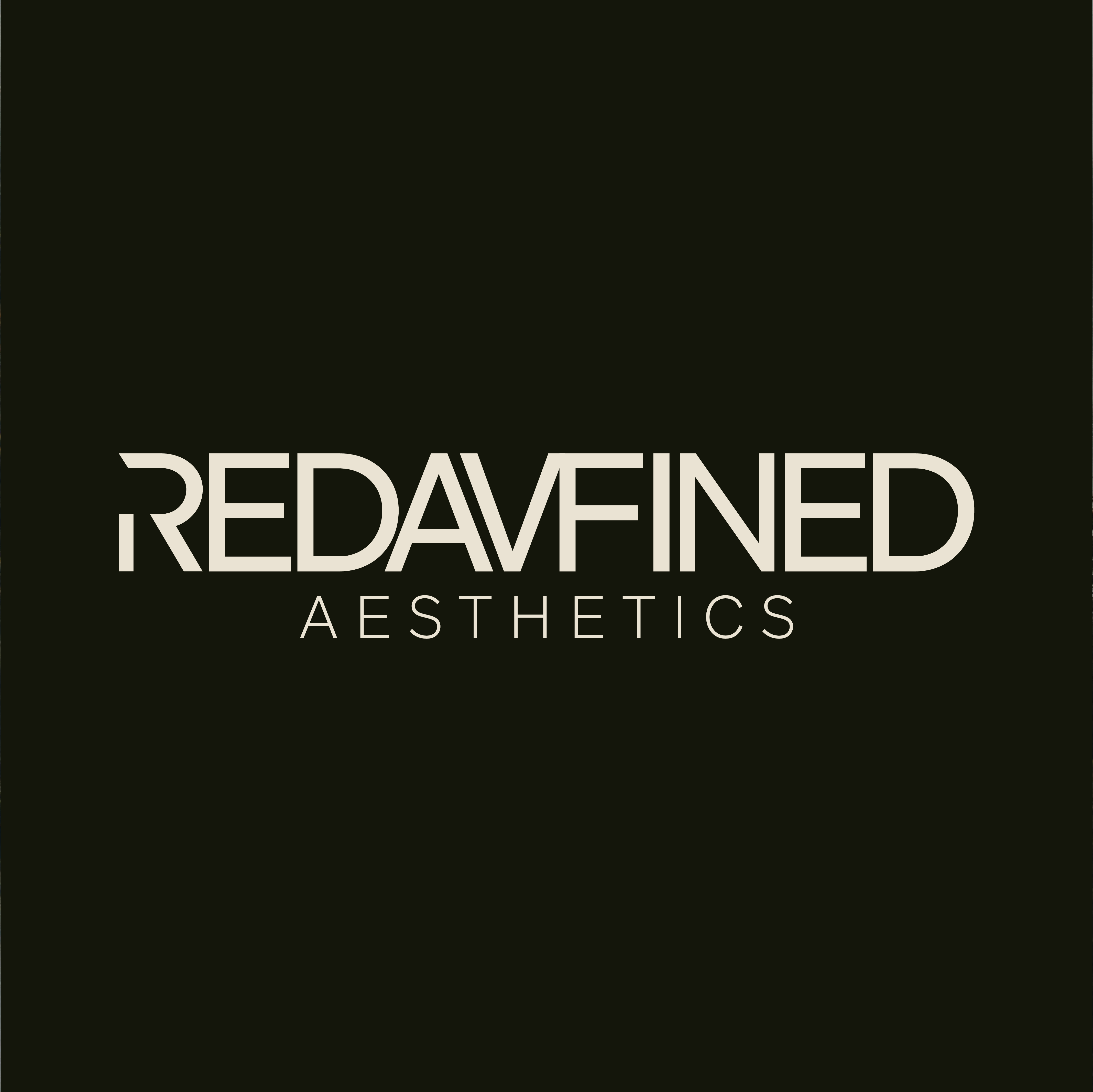 Redavfined Aesthetics full logo on dark green