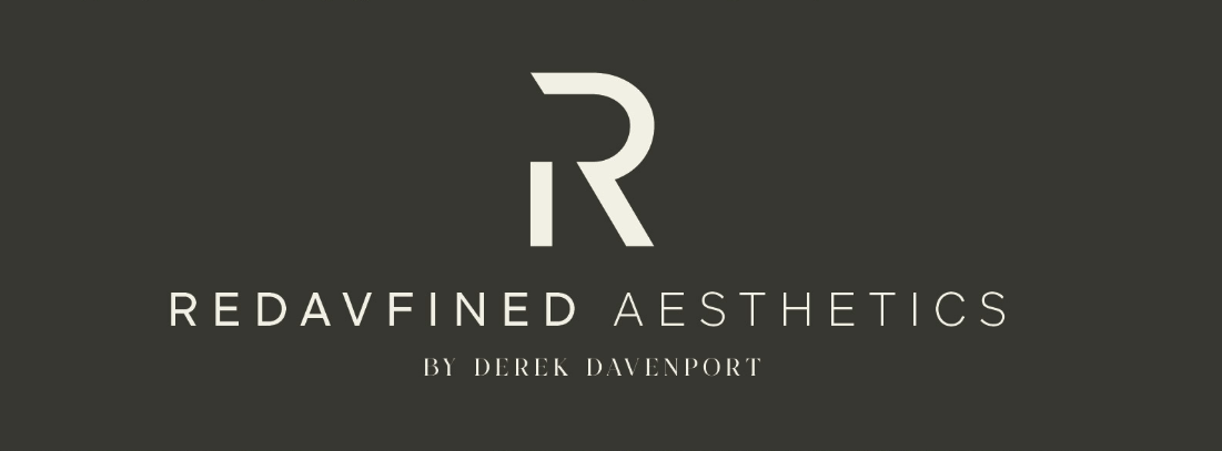 Redavfined Aesthetics secondary logo with monogram, wordmark, and byline