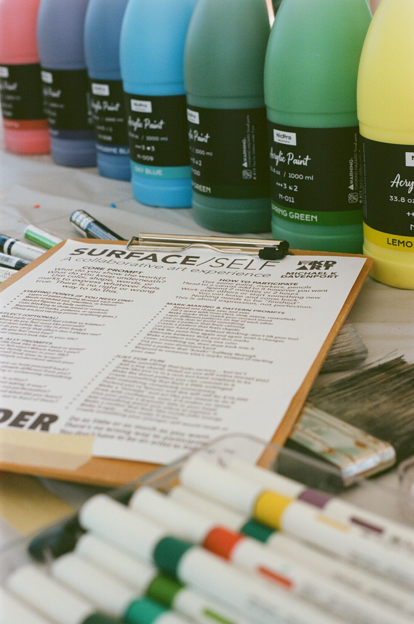 Surface/Self instruction sheet and art supplies.